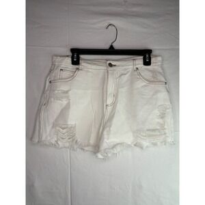 12TH TRIBE Womens White Distressed Denim Cutoff Shorts Size L Raw Hem